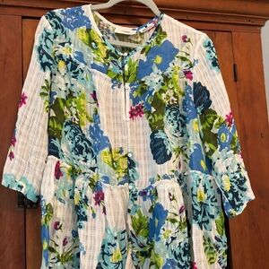 Vibrant Floral Blouse - Blue, Green, and Pink